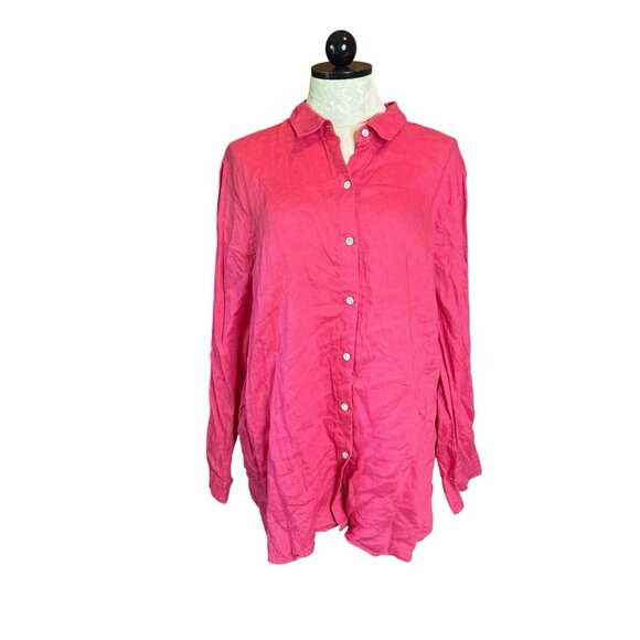 J. Jill Women's Solid Pink LINEN  Blouse Long Sleeve Button Down Minimalist XL - Picture 1 of 10